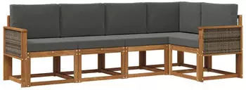 vidaXL Outdoor-Sofagarnitur 5-tlg., Polyester, Natur/Anthrazit (3385208)
