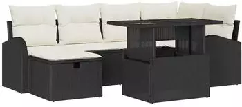 vidaXL Garten-Sofa-Set 7-teilig mit Kissen, Poly Rattan, Schwarz (3361086)