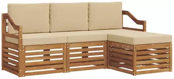 vidaXL Outdoor-Sofagarnitur mit Kissen 4-tlg. Akazienholz Natur/Beige (3374628)