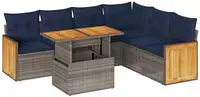 vidaXL 7-tlg. Garten-Sofagarnitur mit Kissen Grau Poly Rattan Akazie