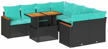 vidaXL Garten-Sofagarnitur 9-tlg. mit Kissen, Poly Rattan, Schwarz (3327466)