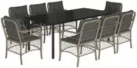 vidaXL 9-tlg. Garten-Essgruppe mit Kissen Hellgrau Poly Rattan