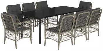 vidaXL Garten-Essgruppe 9-tlg. mit Kissen Poly Rattan Hellgrau (3212179)