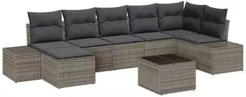 vidaXL Garten-Sofaset 7-tlg. mit Kissen, Polyrattan, Grau
