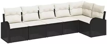 vidaXL Garten-Sofa-Set mit Kissen 6-tlg. Poly-Rattan Schwarz/Wei&szlig; (3354726)