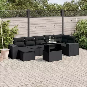 vidaXL Gartenlounge-Set 8-tlg. mit Kissen, Poly Rattan, Grau (3269320)