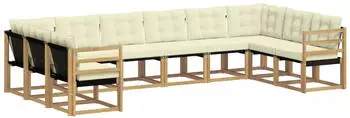 vidaXL Outdoor-Sofagarnitur mit Kissen 10-tlg. Wei&szlig;/Creme (3389896)