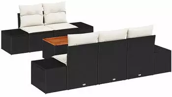 vidaXL Garten-Sofa-Set 6-teilig mit Stauraum, Poly-Rattan, Schwarz/Creme (3356563)