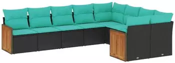 vidaXL Gartensofa-Set 9-teilig mit Kissen, Polyrattan Schwarz (3227982)