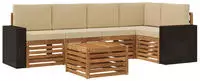 vidaXL Ecksofa Set mit Kissen 6 pcs Natur und Beige Massivholz Akazie