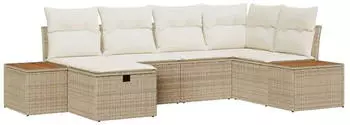 vidaXL Garten-Sofa-Set mit Kissen 6-tlg. Poly Rattan Beige (3360965)