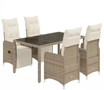 vidaXL Garten-Bistro-Set 5-tlg. mit Kissen, Poly Rattan, Braun