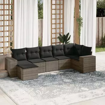 vidaXL Garten-Sofagarnitur 8-tlg. mit Kissen, Poly Rattan, Schwarz (3222885)