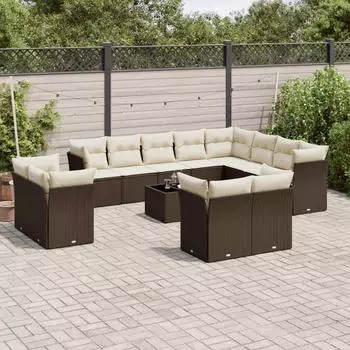 vidaXL Garten-Sofagarnitur 12-tlg. mit Kissen Hellgrau Poly Rattan (3218532)