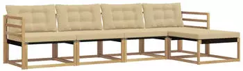 vidaXL Outdoor-Sofagarnitur mit Kissen 5-teilig, Wei&szlig;/Beige (3388579)