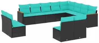 vidaXL Gartensofa-Set 12-teilig mit Kissen, Polyrattan Schwarz (3226470)