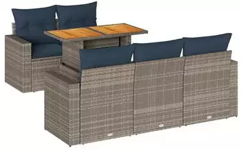 vidaXL Garten-Sofagarnitur 6-tlg. Poly Rattan mit Kissen, Grau (3326994)