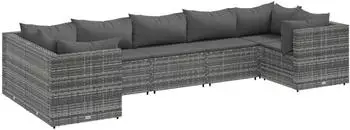 vidaXL Garten-Lounge-Set 7-tlg. mit Kissen Poly Rattan Grau (3308258)