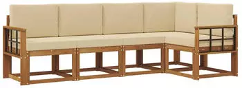 vidaXL Outdoor-Sofagarnitur mit Kissen, 5-tlg., Natur/Beige (3366406)