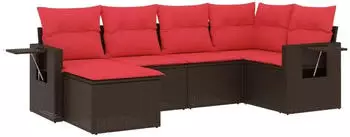 vidaXL Gartensofa-Set 6-teilig mit Kissen, Polyrattan, Braun (3220463)