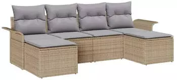 vidaXL Garten-Lounge-Set 6-teilig mit Stauraum Beige Poly-Rattan (3354139)