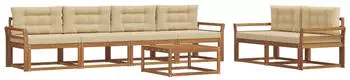 vidaXL Outdoor-Sofagarnitur mit Kissen, 7-tlg., Natur/Beige (3367231)