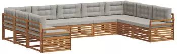 vidaXL Outdoor-Sofagarnitur 9-tlg. mit Kissen, Akazie Natur/Hellgrau (3374131)