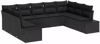 vidaXL Garten-Sofaset 9-teilig mit Kissen, Polyrattan, Schwarz (3355892)