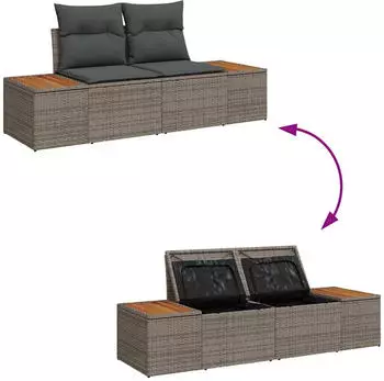 vidaXL Garten-Sofa-Set mit Kissen 6-teilig Grau Polyrattan (3356824)