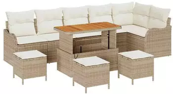 vidaXL Gartenlounge-Set 10-tlg. Poly-Rattan Beige (3362291)