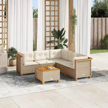 vidaXL Garten-Sofagarnitur 5-tlg. Poly Rattan mit Kissen, Beige (3261823)