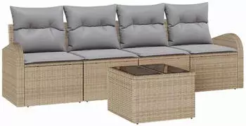 vidaXL Gartensofa-Set Poly-Rattan Beige 5-teilig