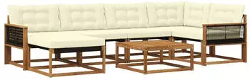 vidaXL Outdoor-Sofagarnitur 7-tlg. Akazien-Massivholz Natur/Creme (3381550)