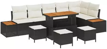 vidaXL Garten-Sofa-Set mit Kissen 10-teilig Poly Rattan Schwarz (3364890)