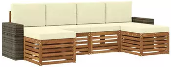vidaXL Garten-Lounge-Set 6-tlg. Akazien-Massivholz, Natur/Creme (3384696)