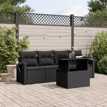vidaXL Garten-Sofagarnitur 5-tlg. mit Kissen Hellgrau Poly Rattan (3267732)