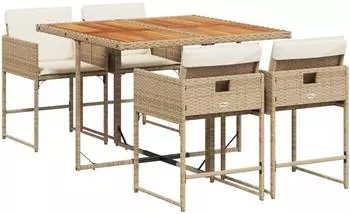vidaXL Garten-Essgruppe 5-tlg. Poly Rattan mit Kissen, Beige (3278031)
