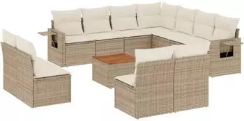 vidaXL Garten-Sofagarnitur 12-tlg. mit Kissen Poly Rattan Beige (3256954)