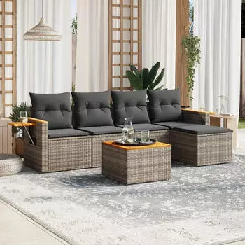 vidaXL Garten-Sofagarnitur 5-tlg. mit Kissen Poly Rattan Grau (3226760)
