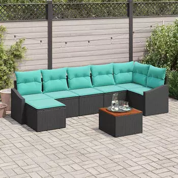 vidaXL Gartenlounge-Set mit Kissen 8-tlg. Poly-Rattan Schwarz (3347865)