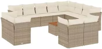 vidaXL Garten-Sofagarnitur 13-tlg. mit Kissen Poly Rattan Beige (3256282)