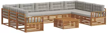 vidaXL Outdoor-Sofagarnitur mit Kissen 10-tlg. Akazienholz Natur/Hellgrau (3374161)