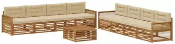 vidaXL Outdoor-Sofagarnitur mit Kissen 9-teilig Natur/Beige (3383181)