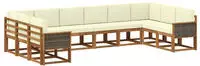 vidaXL Outdoor-Sofagarnitur 10 pcs Natur und Creme Massivholz Akazie