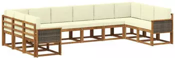 vidaXL Outdoor-Sofagarnitur 10-tlg. Akazien-Massivholz Natur/Creme (3385566)