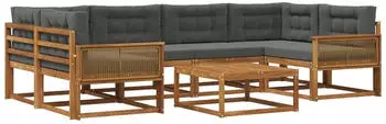vidaXL Outdoor-Sofagarnitur mit Kissen 7-tlg. Natur/Anthrazit (3382390)
