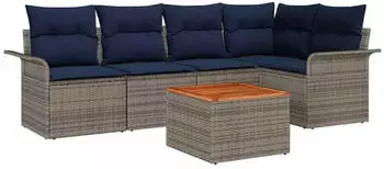 vidaXL Gartensofa-Set 6-tlg. Poly-Rattan Grau/Marineblau (3356001)