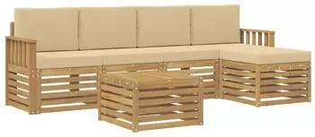 vidaXL Outdoor-Sofagarnitur 6-teilig, Wei&szlig;/Beige, modular (3391708)