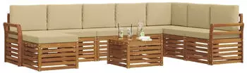 vidaXL Outdoor-Sofagarnitur 9-tlg. Akazien-Massivholz Natur/Beige (3375333)