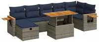 vidaXL 8-tlg. Garten-Sofagarnitur mit Kissen Grau Poly Rattan Akazie